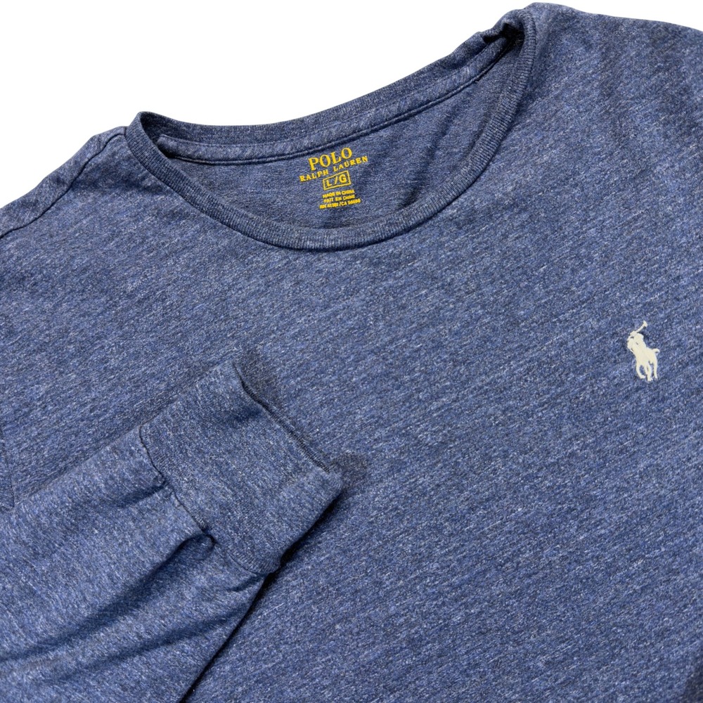 Polo Ralph Lauren T Shirt Mens L Navy White Pony Long Sleeve Cotton Preppy